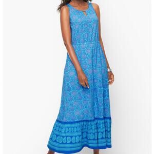 Talbots Knit Maxi Dress in Paisley Medallion size 2X Blue Casual Boho Comfort